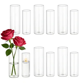 Hewory Glasvase Zylinder Vasen Set: 12er Schmal Zylindervasen Set Kerzengläser Glasvasen für Tischdeko Hochzeitsdeko - Deko Vase Glas Glaszylinder für Hochzeit Deko Wedding Wohnzimmer Deko Modern