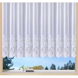 Gardine WECKBRODT "Savannah" Gr. 19, weiß, B:750cm H:100cm, Jacquard, Polyester, Gardinen, Gardine, Jacquard, strukturiert, halbtransparent, Bordüre, Kante, floral, Store, Topseller