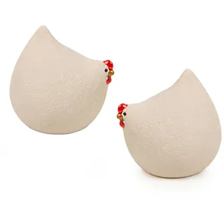 Logbuch-Verlag 2 Hühner Figuren Hahn + Henne Set beige Keramik Geschenk Paar Frühling Sommer Deko 9-11 cm