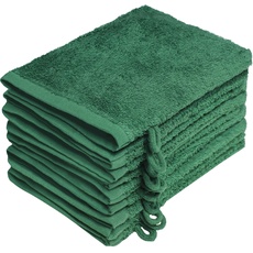 NatureMark 10er Pack Frottee Waschhandschuhe, Waschlappen, 100% Baumwolle, Dunkel grün, 15x21cm