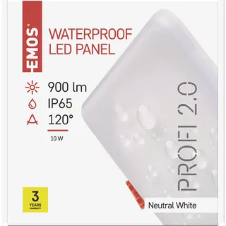 EMOS LED Panel Einbauleuchte 10W extra-flacher 900 lm quadratischer Einbaustrahler Neutralweiß 4000K IP65 wasserdicht für Feuchträume oder Außen Farbe weiß Durchmesser 12.5 x 12.5 cm, rahmenlos