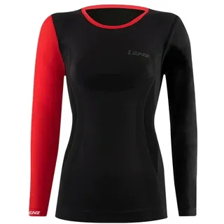 Lenz Funktionsunterwäsche Langarmshirt Merino 6.0 Rundhals schwarz/rot Damen