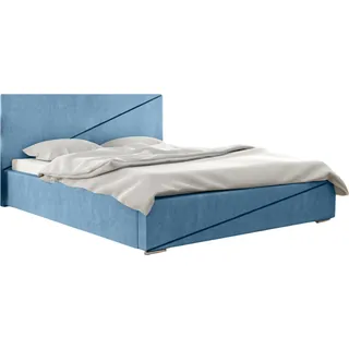 FURMEB24 - LOU 160 x 200cm Boxspringbett mit zwei Bettksten - Polsterbett mit Holzrahmen - Doppelbett mit hohem Kopfteil - Stoff Magic Velvet - Blau - Blau