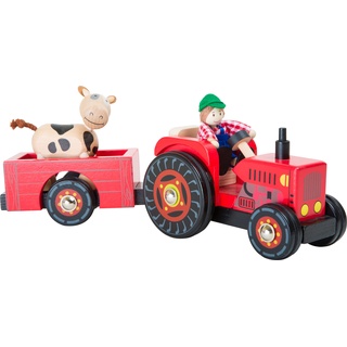 Small Foot Company Small foot Traktor mit Anhänger „Bauernhof“ Holz, mit Biegepuppen, Bauer und Kuh, ab 3 Jahren, 10316