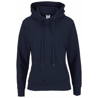 Kapuzensweatshirt FRUIT OF THE LOOM "Classic hooded Sweat Lady-Fit", Damen, Gr. XL (42), blau (marine), Sweatware, Obermaterial: 80% Baumwolle, 20% Polyester, unifarben, figurumspielend hüftlang, Rundhals, Bündchen, Sweatshirts Kapuzensweatshirt, mit Kängurutaschen