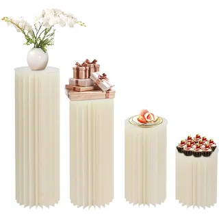 4 Stück Hochzeit Karton Blumensäule Vasen, Faltbarer Blumenständer Dekosäule mit 4 Acrylplatte, Zylinderförmige Blumenständer Mittelstücke für Hochzeit Party Garten (Weiß, 40/60/80/100 cm)
