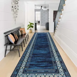 IMIYOKU Läufer Teppich Flur Küche Teppiche rutschfest waschbarer und Rutschfester Küchen Teppich, Modern Viereck Geometrisch Design Flur Küche Wohnzimmer Diele 80x300cm