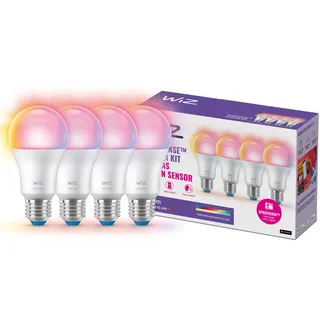 WiZ Smart LED A60-Lampe, Color und Tunable White, E27-Sockel, 60W, 806 Lumen, dimmbar, funktioniert mit Alexa, Google Assistant, und Apple HomeKit, 4er Pack