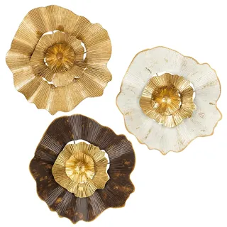 3er-Set Boho Gold Wandskulpturen Runde Wanddekoration Metall Wandschmuck Dekorationen 3D Metallbilder Modernes Kunstwerk für Haus Wohnzimmer Esszimmer Schlafzimmer Küche Korridor(30cm*30cm), Typ-4