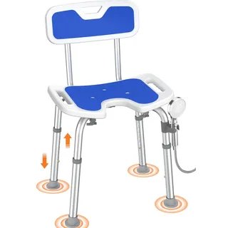 Luckfaith Duschstuhl mit Rückenlehne – 6-Fach höhenverstellbar, Rutschfester U-förmiger Duschsitz mit gepolsterter Rückenstütze, Leichter Duschhocker für Senioren, Behinderte & Schwangere, Blau