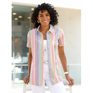 Longbluse CLASSIC BASICS, Damen, Gr. 42, hellrosé, bleu, gestreift, 100% Baumwolle, gemustert, gestreift, mehrfarbig, Blusen Longbluse
