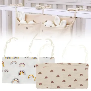 2 Stück Babybett Organizer Hängend, 2-in-1 Baby Kinderzimmer Organizer Aufhängen Babybett Verstellbarer Organizer für Windeln Kleidung Spielzeug Hängeorganizer Babybetttasche(Regenbogen)