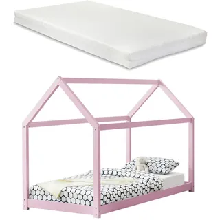 [en.casa] Hausbett Netstal 90 x 200 cm Kiefer rosa
