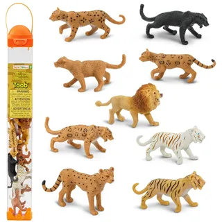 Safari Ltd. Große Raubkatzen Toob 694604- 9x handbemalte Sammelfiguren in Tube- Löwe, Tiger , Weißer Tiger , Jaguar, Schwarzer Panther , Berglöwe, Gepard, Leopard und Ozelot