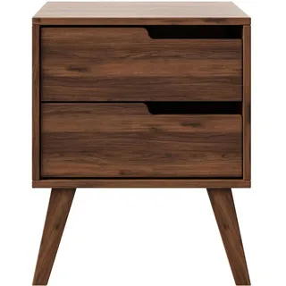 Beautysofa Nachttisch Norel mit 2 Schubladen, Rechts, Walnuss , Walnussfarben , Holz , 45x55x35 cm , Schlafzimmer, Nachtkästchen