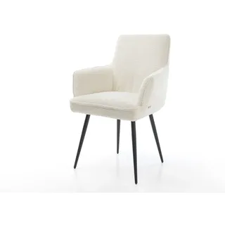 Esszimmerstuhl Heira-Flex mit Armlehnen Bouclé Weiß 4-Fuß konisch Schwarz Taschenfederkern