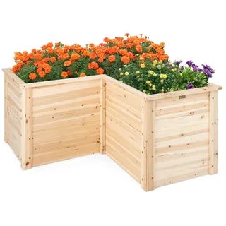 COSTWAY Erhöhtes Hochbeet Holz, Gartenbeet tief, Pflanzkasten mit offenem Boden, für Balkon Garten Terrasse, Pflanzenbeet L-förmig, Kräuterbeet Pflanzkasten, Tannenholz, 120 x 120 x 63 cm (Natur)