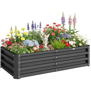Outsunny Hochbeet Pflanzbeet mit Offenem Boden 120x60x30,5 cm Grau | Stahl, Frühbeet, Gartenbeet, Blumenkasten, Pflanzkasten, Gemüsebeet, Garten Pflanzkübel, für Blumen Pflanzen Obst Gemüse