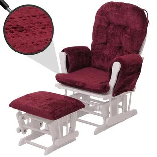 MCW Relaxsessel C76 Chenille 76 x 100 x 80 cm Bordeaux/Weiß mit Hocker