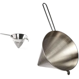 HENDI Spitzsieb, feine Maschung, Küchensieb, Sieb, ø205x460mm, Edelstahl 18/10 & LACOR 60324P Spitzsieb mit Rundstiel 24