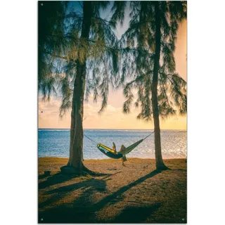 Wallario Outdoor-Poster für Garten oder Balkon, Motiv Chillout - Hängematte am Meer, in ca. 61 x 91,50 cm - Schwarz