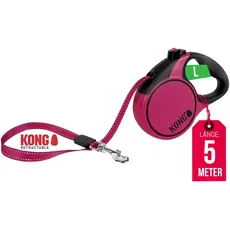 KONG ausrollbare Hundeleine in 5m Länge I Für große Hunde bis 50kg I Größe L I Hochwertige Rollleine mit Break & Lock System in pink I komfortable Leine mit Softgriff & reflektierendem Gurt