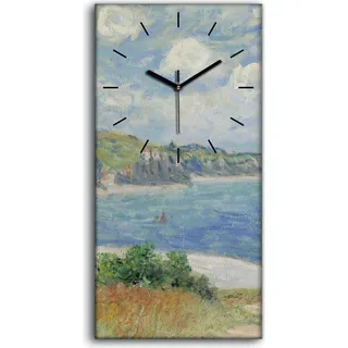 Wanduhr Leinwand Bild Uhr Geräuschlos 30x60 Monet Claude Road in den Pourville - schwarze Hände - Blau