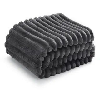BEDSURE Kuscheldecke für Zimmer Deko - Wolldecke & Fleecedecke, Sofadecke, Weiche Warme Grobe Korddecke Gemütlicher Überwurf für Couch, Geschenke für Frauen, Tagesdecke, Dunkelgrau, 130 x 170 cm