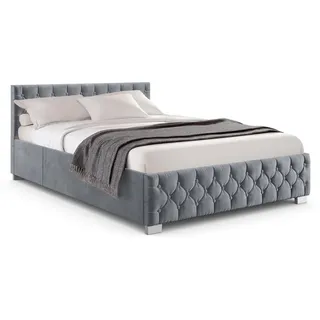 Juskys Polsterbett Nizza Dunkelgrau 140x200 cm mit Matratze , Holz , 140x200 cm , Schlafzimmer, Betten, Polsterbetten