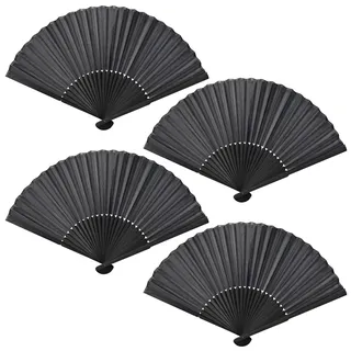 Faburo 4 Stück Handheld Faltventilator Fächer, Orientalischer Bambus Fächer, Schwarz Chinesische Handfächer, Tuch Stoff Fan für Hochzeiten, Leistung, Tanz, Haus Dekorationen, Party, Sommer Geschenk