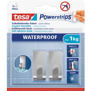 Tesa Powerstrips Haken Waterproof Zoom Edelstahl Small 2 Stück