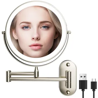 jutyum kosmetikspiegel wandmontage Kosmetikspiegel mit 1X/10X Vergrößerung LED Beleuchtung Spiegel Wandmontage schminkspiegel mit Beleuchtung Dimmbarer Schminkspiegel 3 Farben Cosmetic Mirror