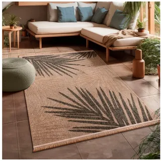 Paco Home Hochwertiger Outdoor Teppich Wetterfest & Pflegeleicht Jute-Sisal-Optik mit Fransen & Hoch-Tief-Effekt Langlebig für Terrasse, Balkon, Garten & Küche, Grösse:80x150 cm, Farbe:Beige 2