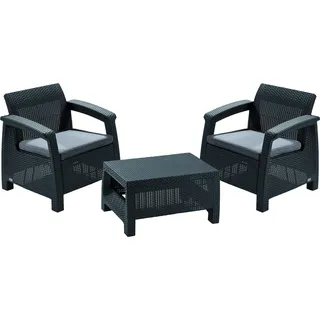 Keter Corfu Balkon-Set, Korfu Set, graphit, Sessel + Tisch + Sitzkissen - Grau