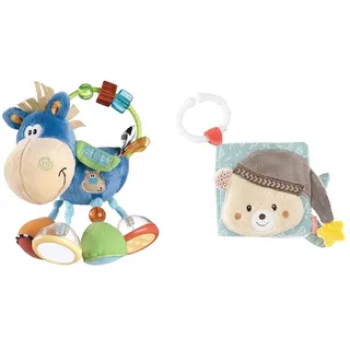 Playgro 101145 Plüschrassel Pferd, Lernspielzeug & Fehn Soft Bilderbuch Bruno – Baby Fühlbuch aus Stoff mit Tier Motiven - Stoffbuch Spielzeug zum Aufhängen für Kinderwagen und Babyschale
