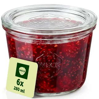 Weck Gläser 280ml – 6er Set mit Deckeln – Sturzform – robuste, stapelbare Einkoch- & Einweckgläser - ideal für Meal Prep, Overnight Oats, Dessert & Marmelade – wiederverwendbar – Made in Germany