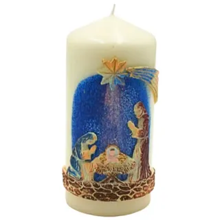 Dekohelden24 3D Stumpenkerze 7 x 15 cm creme