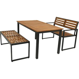 DEGAMO Gartengarnitur Gartenset RAGUSA 3-teilig, Stahl grau Akazie geölt, modern - Braun, Grau