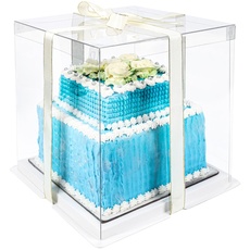 Belle Vous transparente Kuchen Geschenke Transportbox - 26 x 26 x 28cm - Geschenkbox Set durchsichtig mit Deckel - wiederverwendbare Geschenkbox transparent- Cake Box -Presentbox