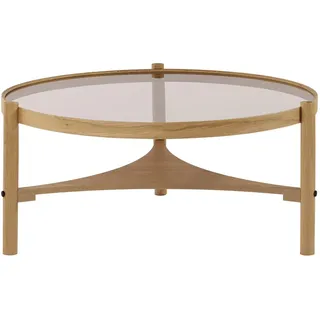 ASIR Moderner Couchtisch, 100% massives Eichenholz mit 4 mm starker Tischplatte aus gehärtetem Glas, 100 x 46 x 100 cm, skandinavisches Design, zerlegt für einfache Montage