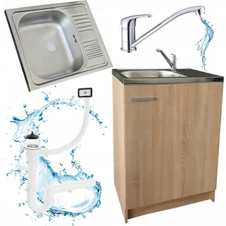 Stamar | Küchenschrank, Sonoma, Küchenunterbau, mit Spüle, mit drehbarer Armatur, 60 x 50 cm, Siphon - Bronze