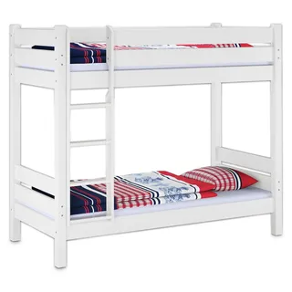 Etagenbett extra stabil 100x200 Nische 100 Kiefer-Hochbett weiß Zubehör wählbar V-60.16-10WRollrost und Matratze inkl. - Weiß