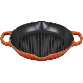 LE CREUSET Signature Hohe runde Grillpfanne aus Gusseisen, für alle Herdarten und Backöfen, 25 cm, Ofenrot, 20208250900422