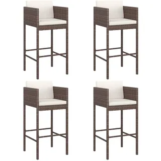 vidaXL Barhocker 4 Stk. Mit Kissen Braun Poly Rattan , Kunststoff , Rechteckig , 48x100x50 cm , Esszimmer, Barmöbel, Barhocker