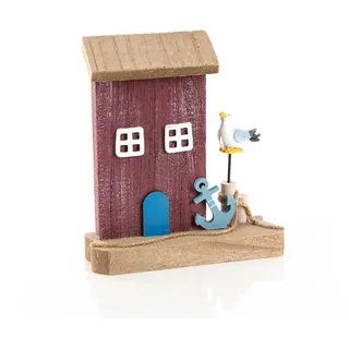 Logbuch-Verlag Kleines Holzhaus Strandhaus Maritime Deko rot Strand Meer Badezimmer Holz 18 cm Treibholz