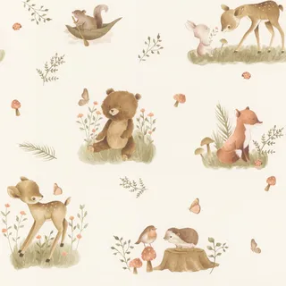 Rasch Textil Kindertapete Waldtiere 10,05 m x 0,53 m beige