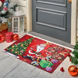 Figarge Weihnachten Teppiche rutschfest Weihnachtsteppich Weihnachtsdeko Innen Weihnachtsdruck Teppiche Badezimmer Teppich Weihnachtsmann Weihnachtsbaum Xmas Decor, 50x80cm (Rot-1)