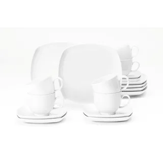 Seltmann Weiden 4052212122489 Kaffeeservice 18-teilig eckig Lido weiß, Porzellan, 220 milliliters, Bunt