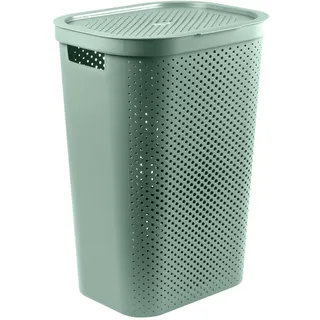CURVER Wäschekorb Infinity 60 l – Wäschekorb mit Deckel und Belüftung – ergonomische Griffe – für Badezimmer oder Waschküche – 70% recycelt – 43,7 x 35,1 x 60,2 cm – Grün