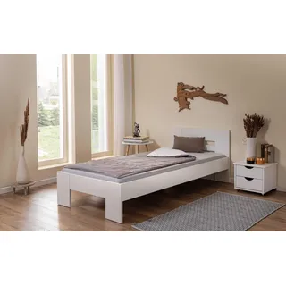Inter Link - Bett - Bettrahmen – Bettgestell – Jugendbett – Gästebett – Doppelbett – Modernes Bett -ohne Lattenrost - Weiß lackiert - Annik - 90x200cm